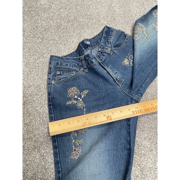 Angels womens flare jeans sz 7 mid rise blue jeans Y2K decor sequins embroidery - Picture 6 of 12